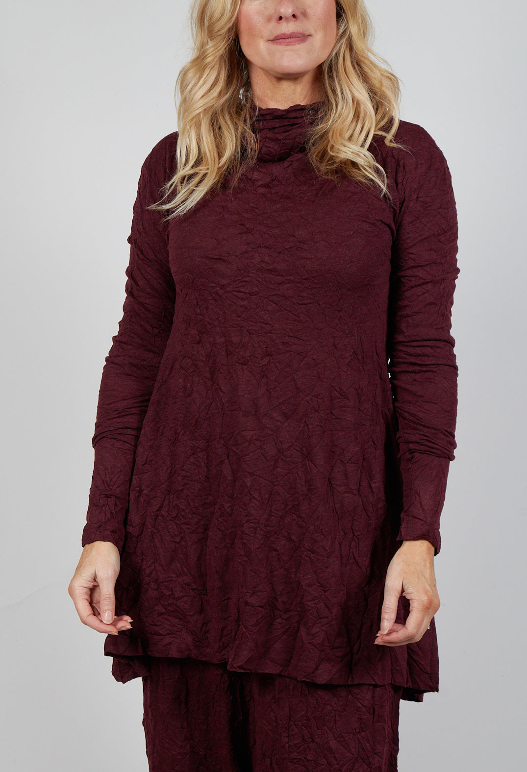 Roll Neck Crinkle Top in Merlot