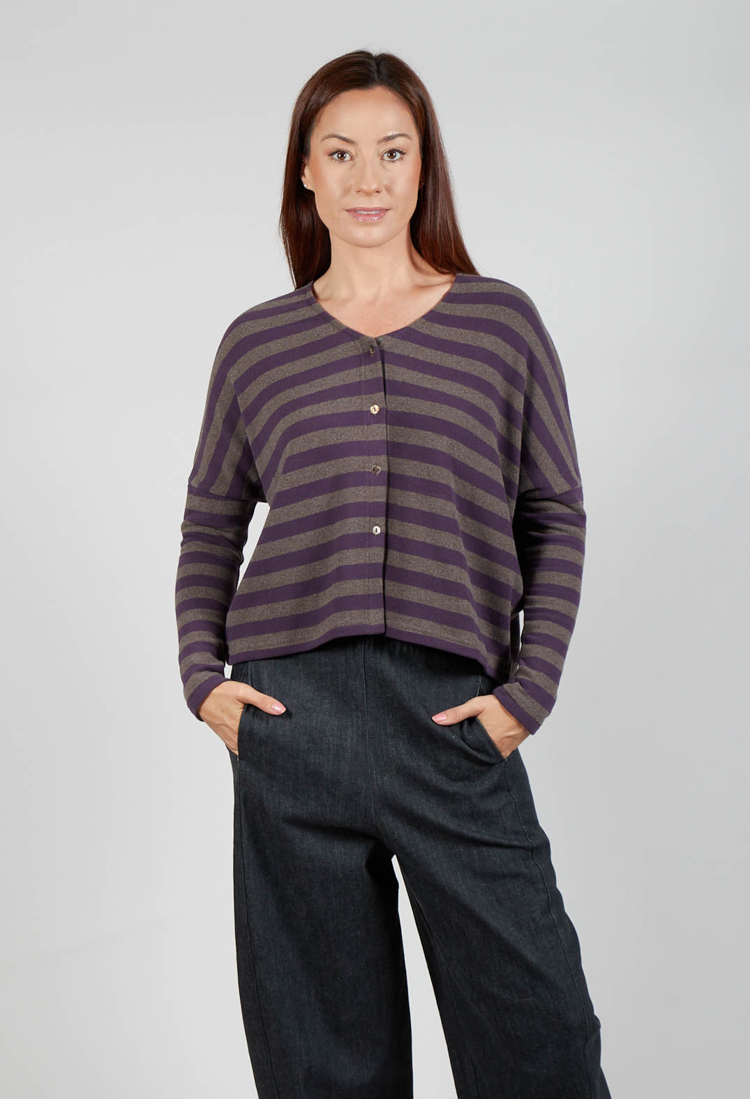 Round Neck Cardigan in Purple