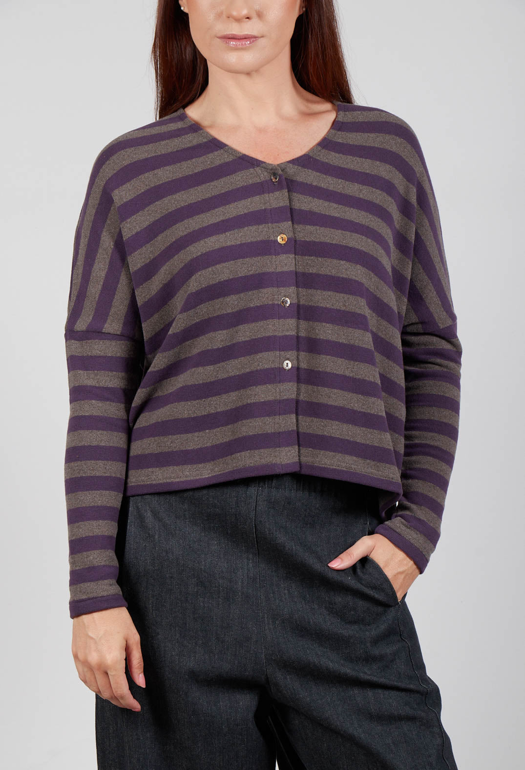 Round Neck Cardigan in Purple