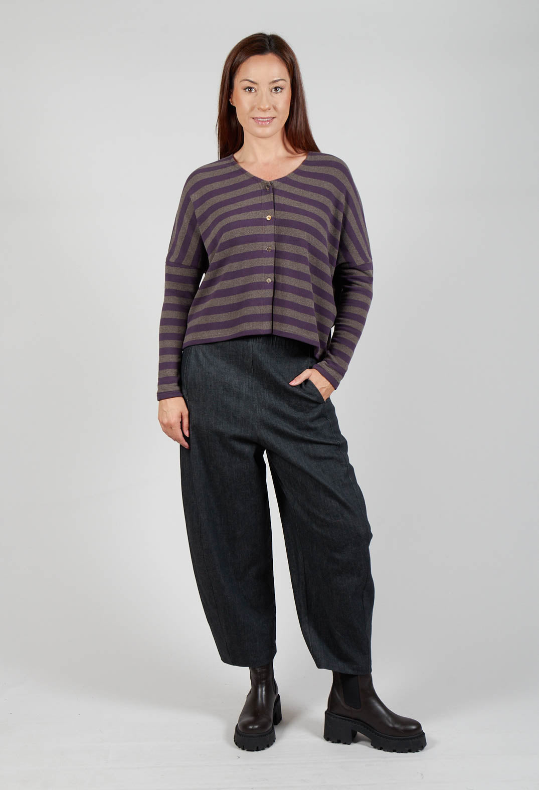 Round Neck Cardigan in Purple