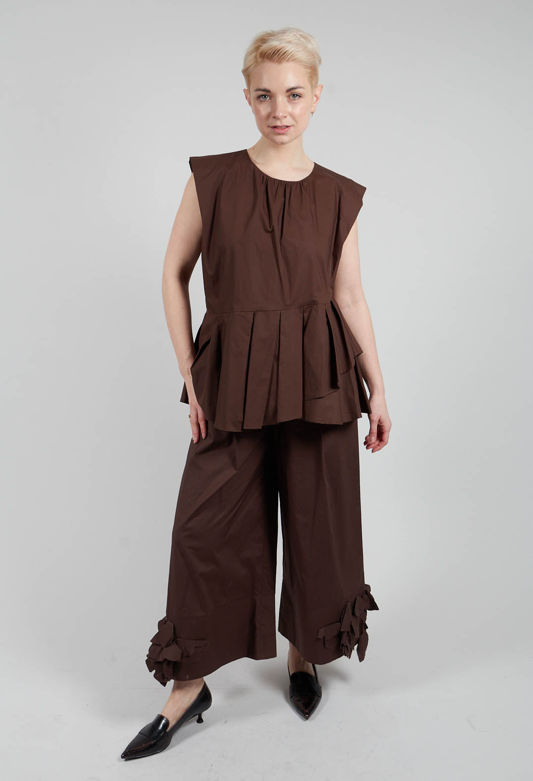 Round Neck Peplum Top in Licorice