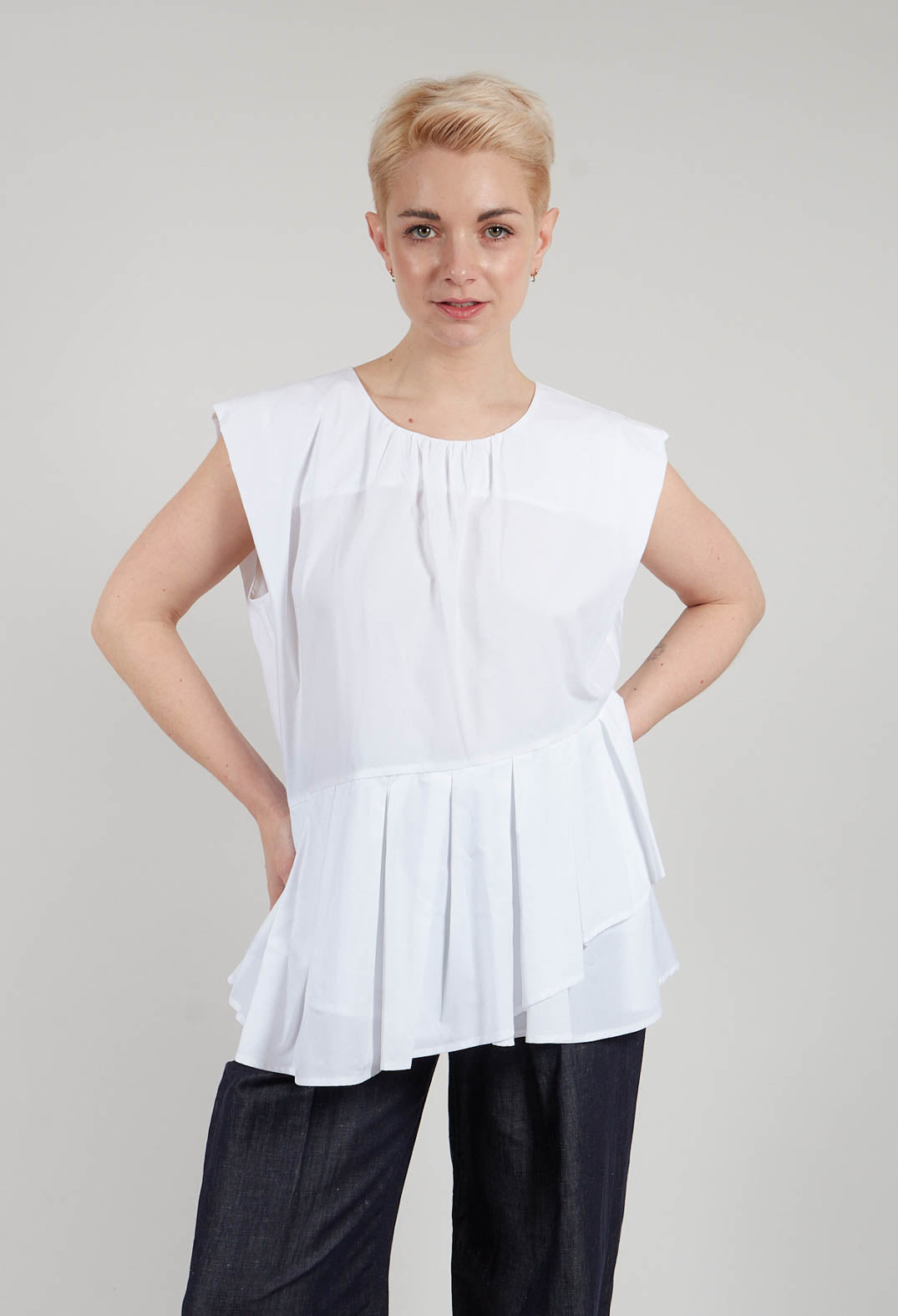 Round Neck Peplum Top in Off White