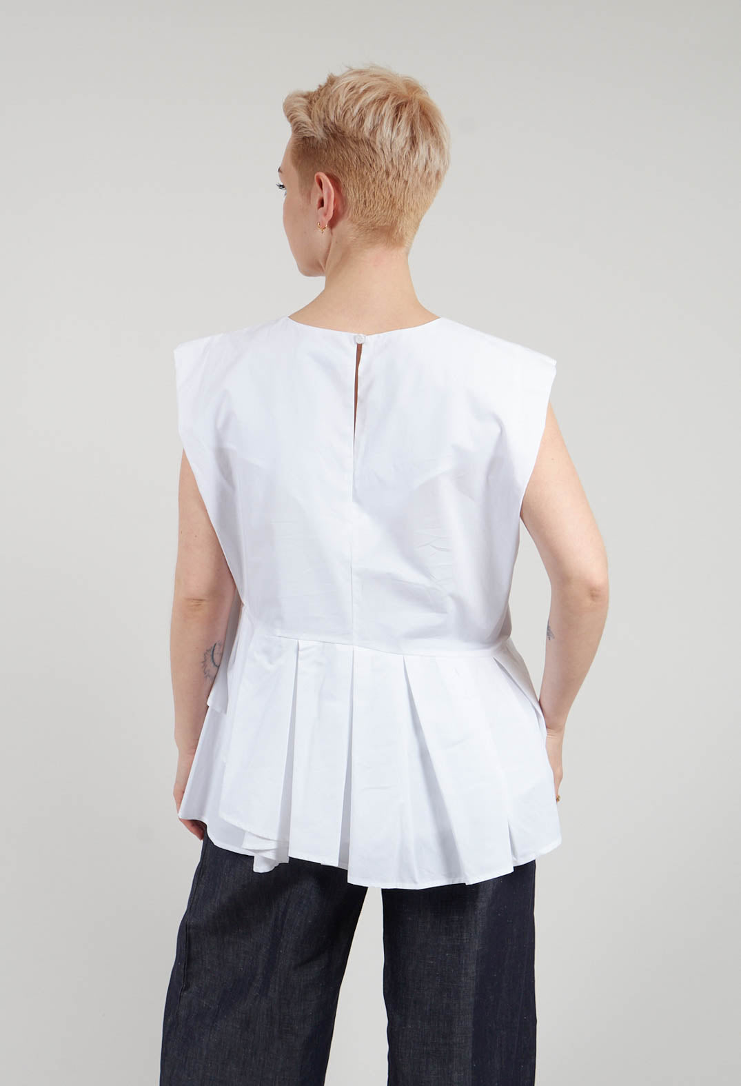 Round Neck Peplum Top in Off White