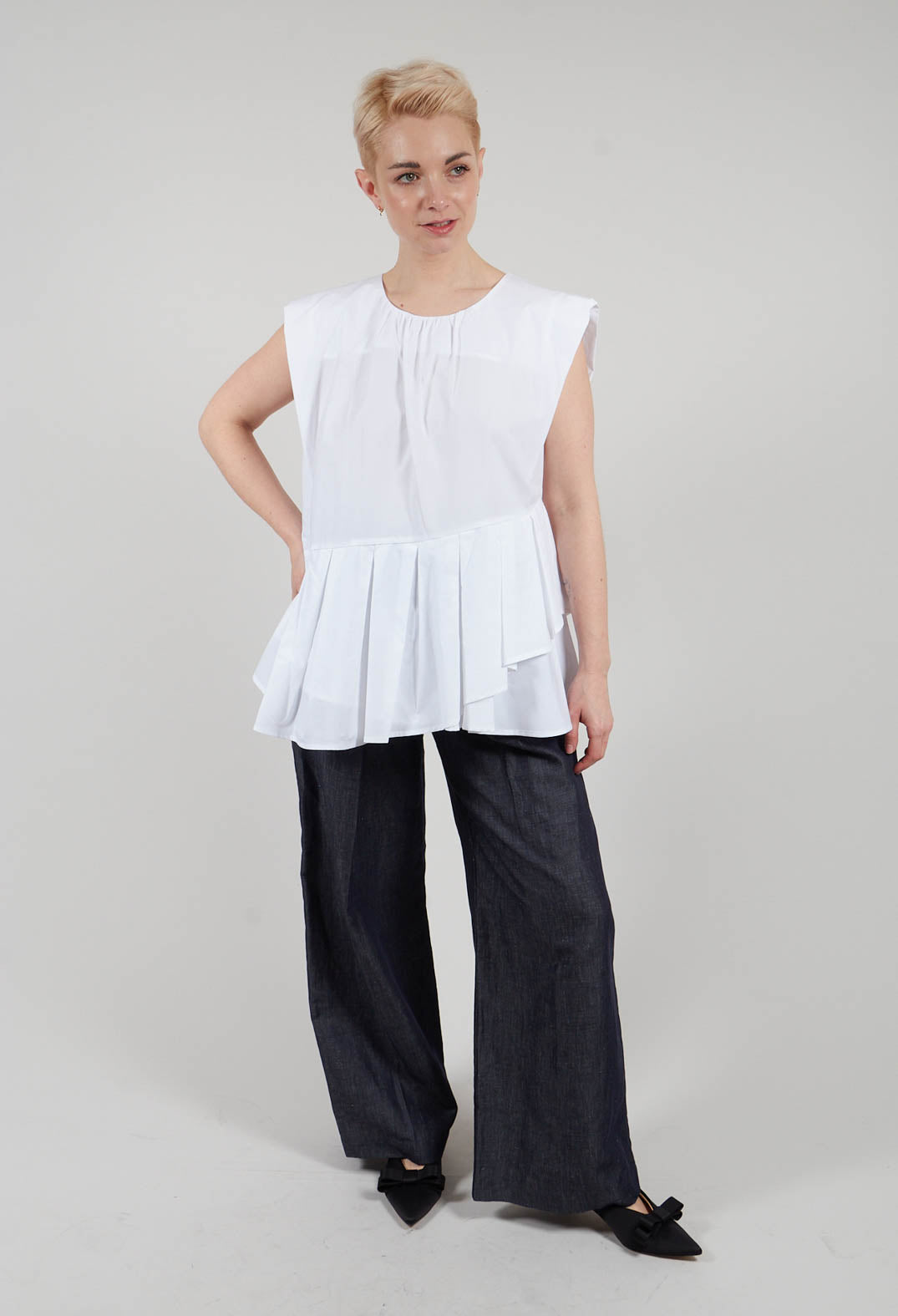 Round Neck Peplum Top in Off White
