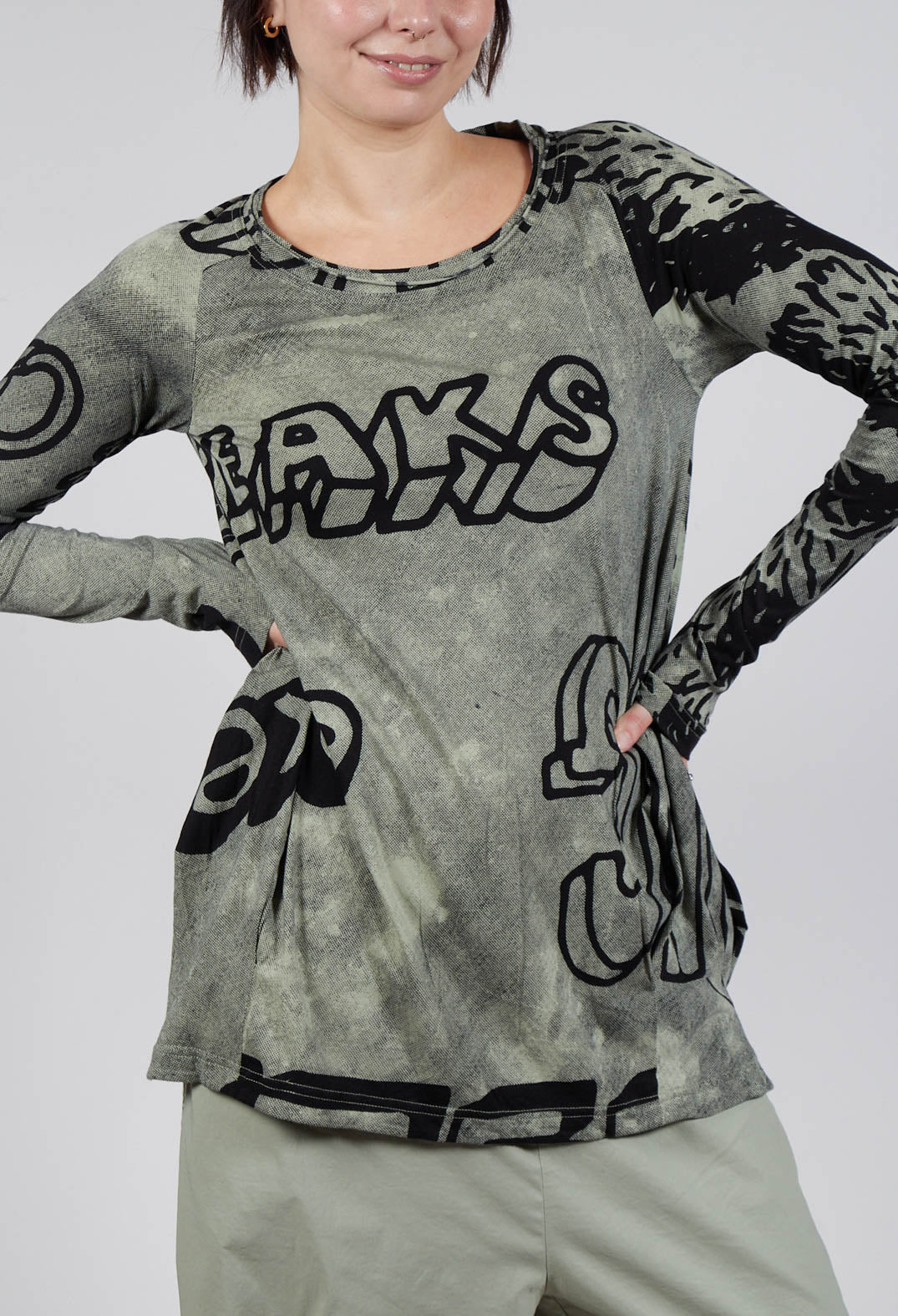 Round Neck Top with Lettering Design in Defender Print