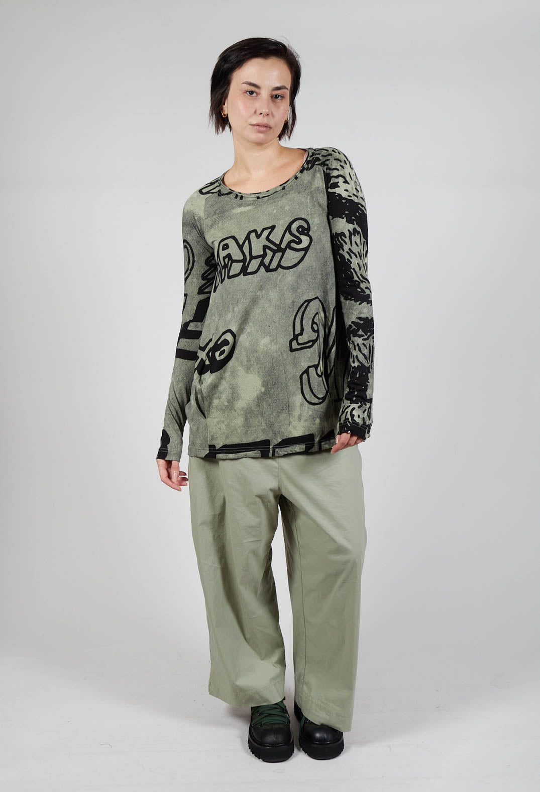 Round Neck Top with Lettering Design in Defender Print