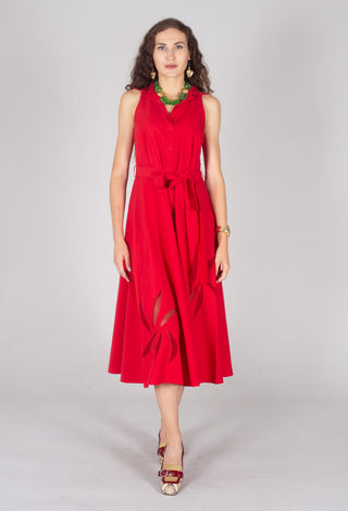 Collared Sleeveless Dress in Chili Pepper