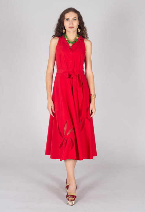 Collared Sleeveless Dress in Chili Pepper