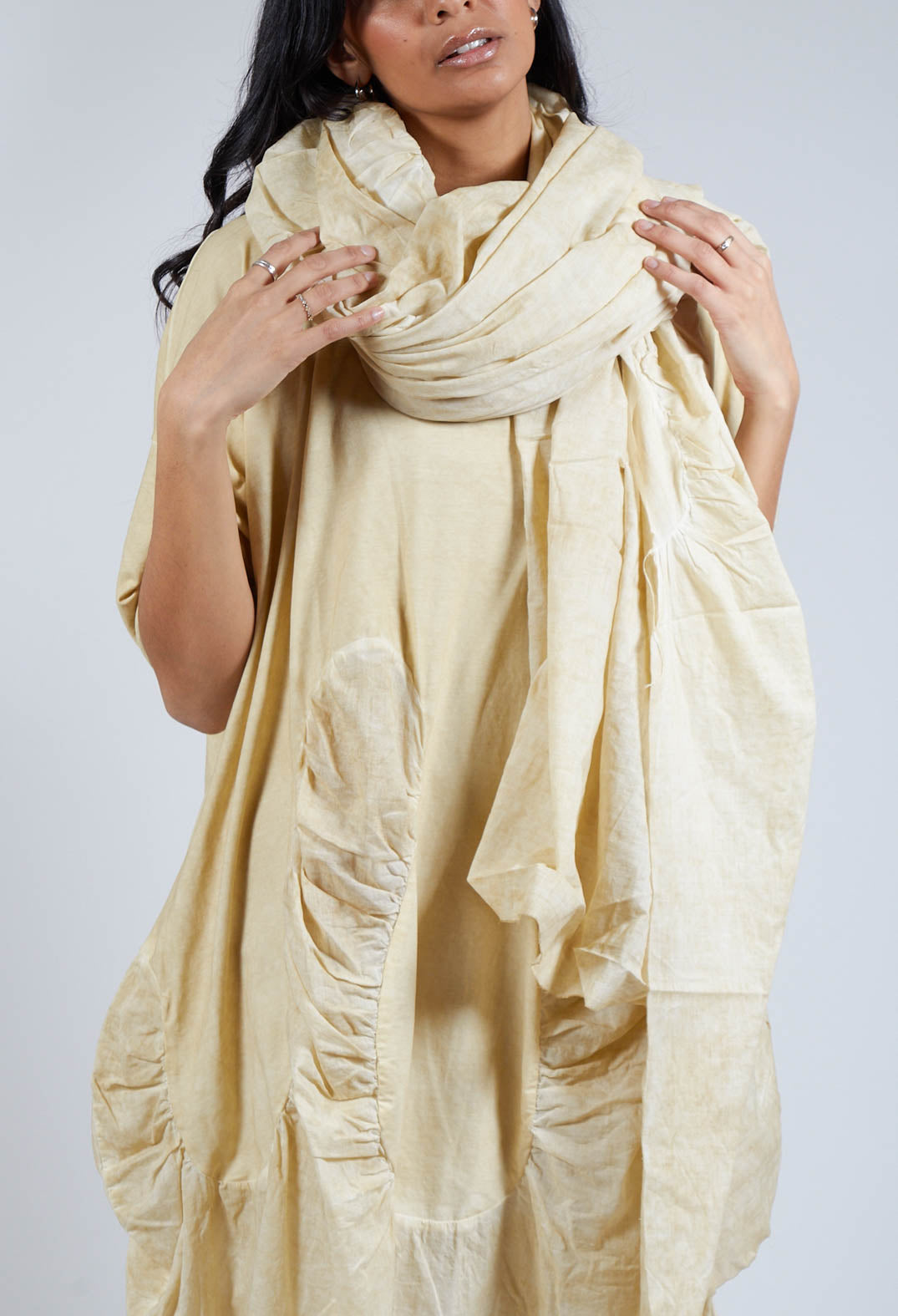 Ruched Cotton Scarf in Wax Cloud