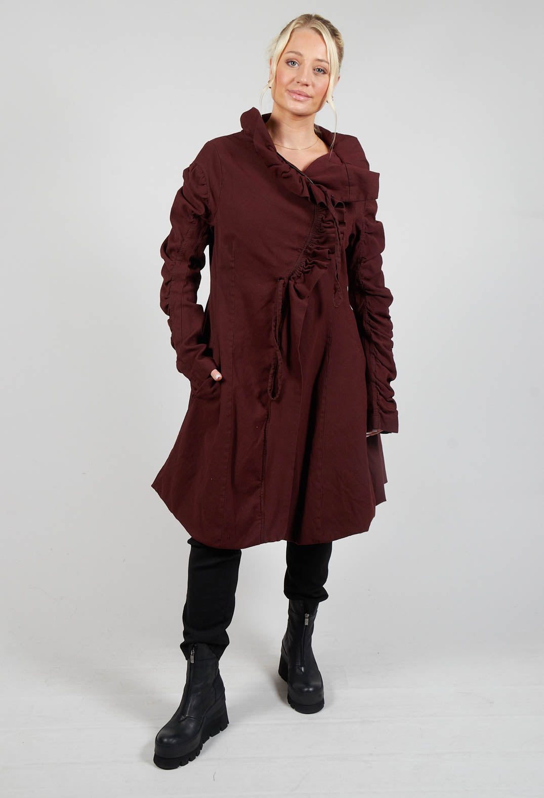 Ruched Detail Coat in Rust