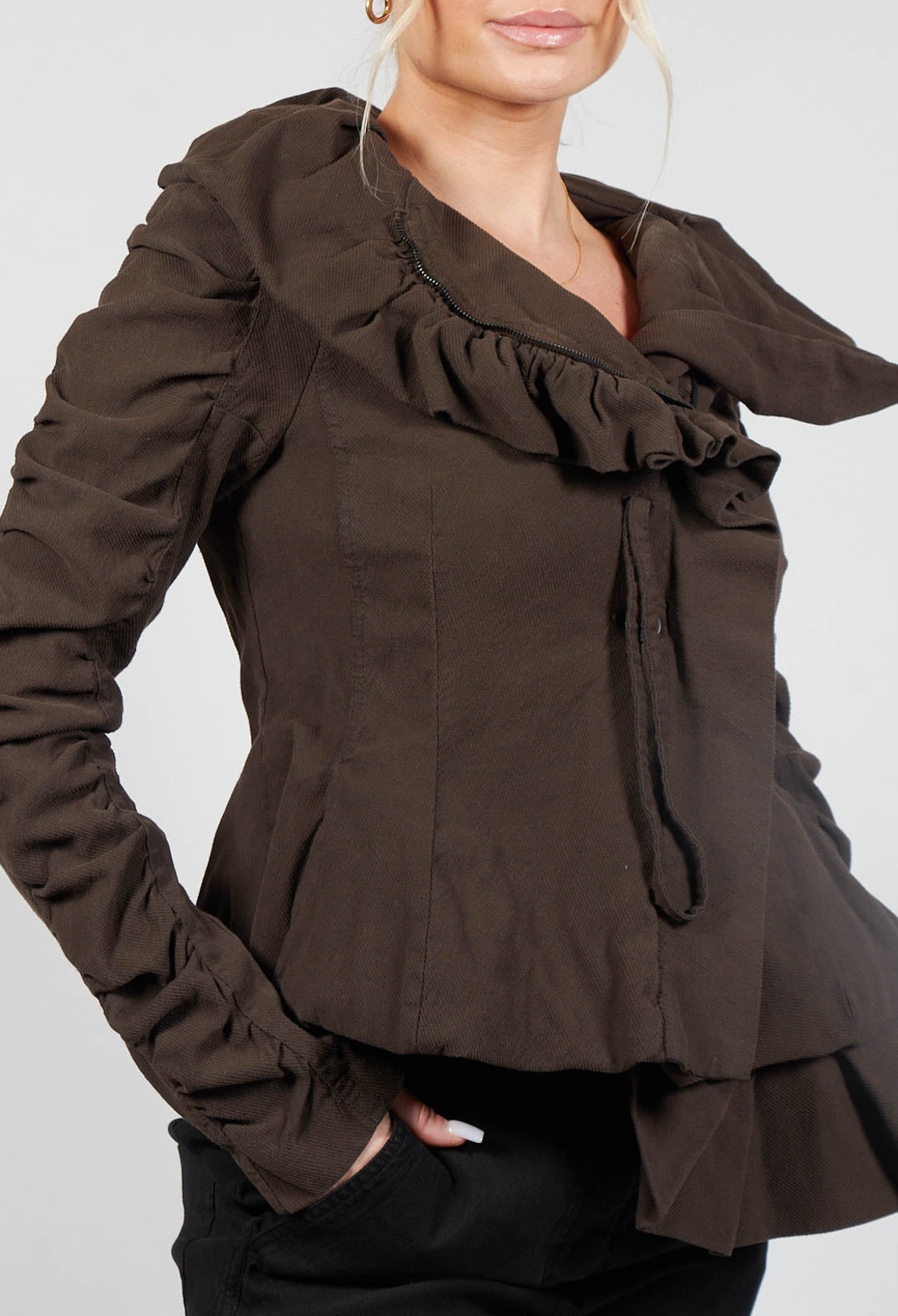 Ruched Detail Jacket in Kaffee