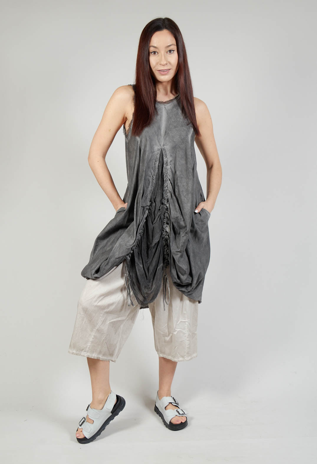 Ruched Dress in Cotone Tinto Freddo Grey Storm