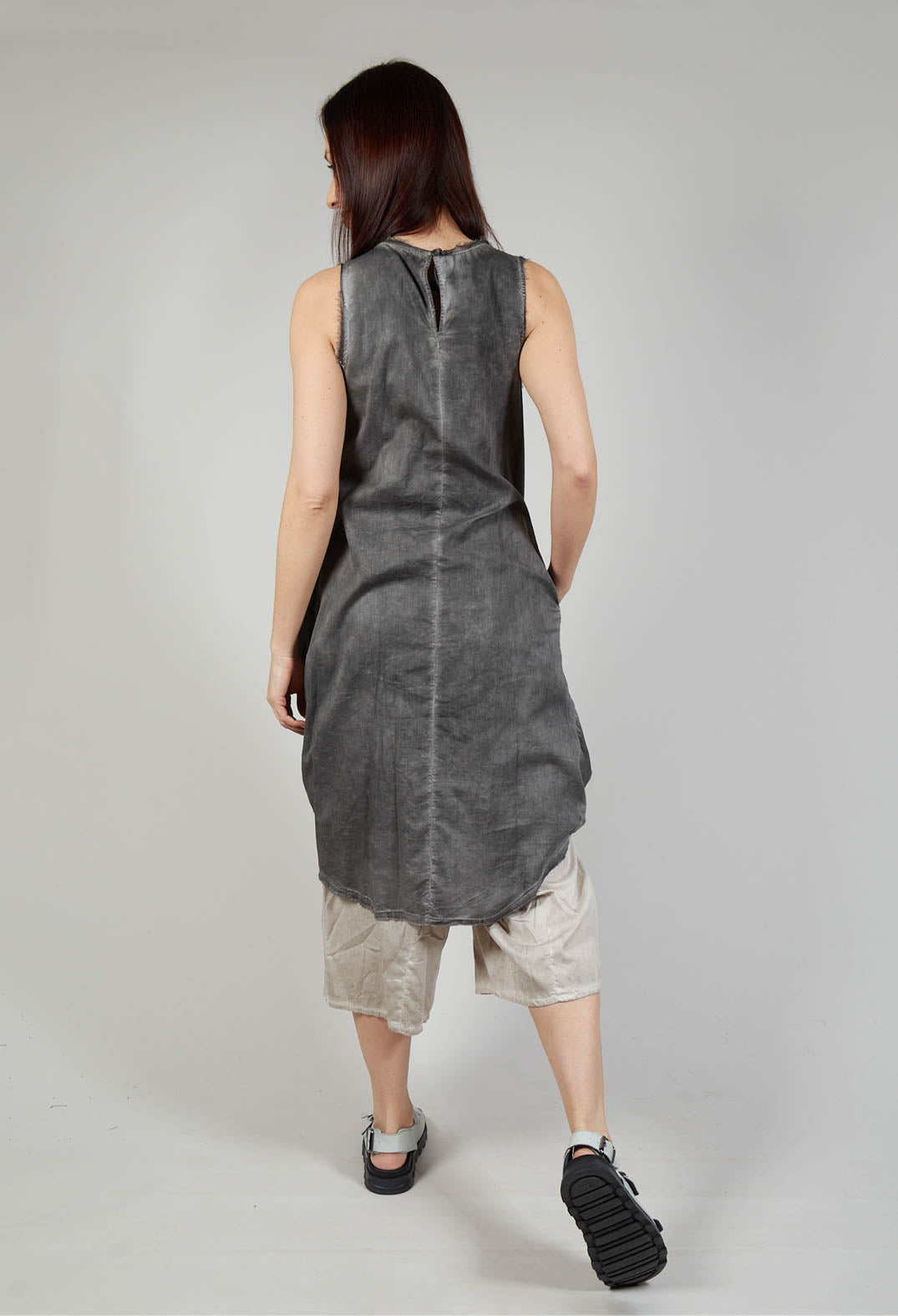 Ruched Dress in Cotone Tinto Freddo Grey Storm
