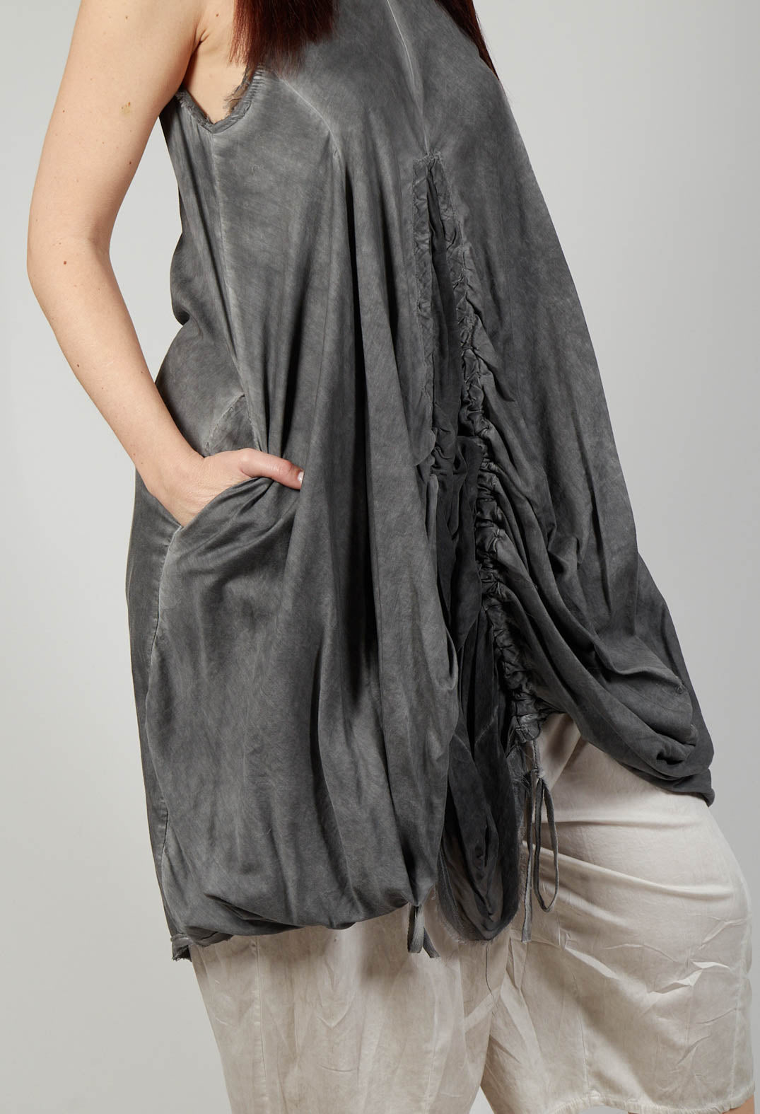 Ruched Dress in Cotone Tinto Freddo Grey Storm