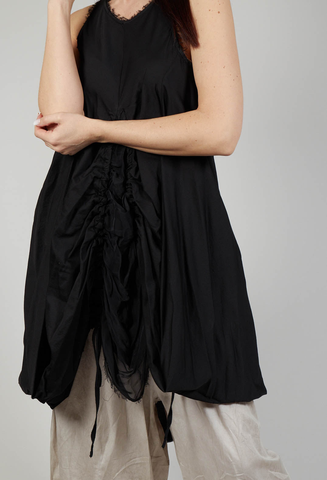 Ruched Dress in Cotone Tinto Freddo Nero