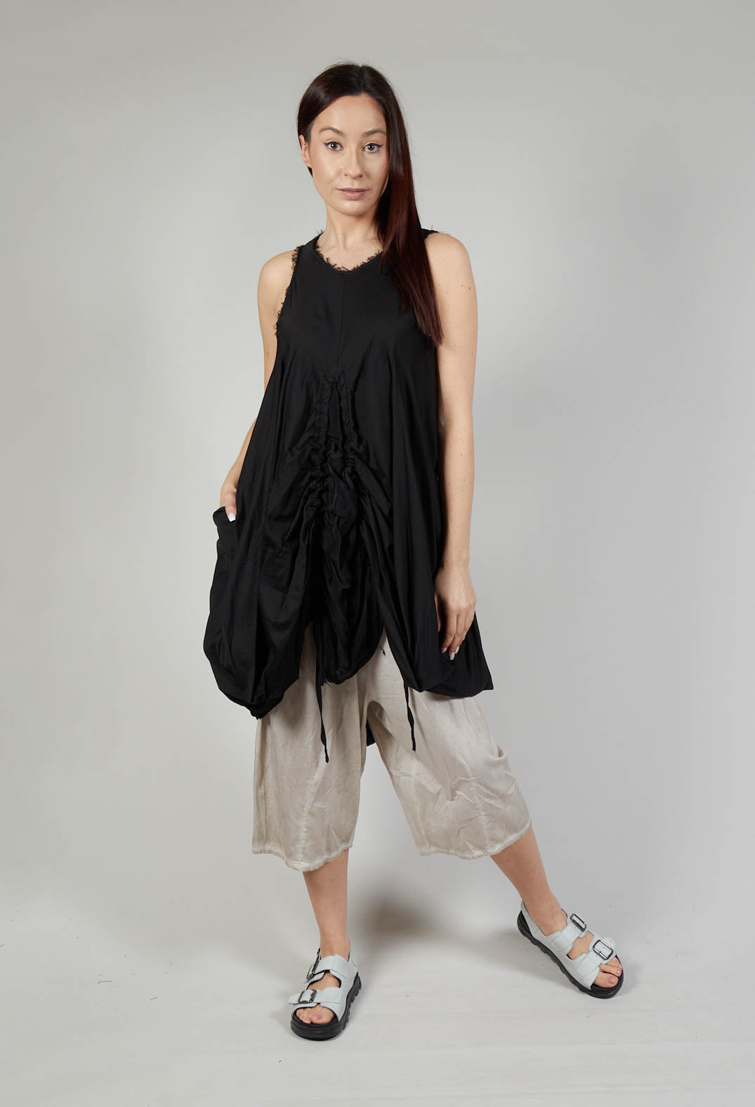 Ruched Dress in Cotone Tinto Freddo Nero
