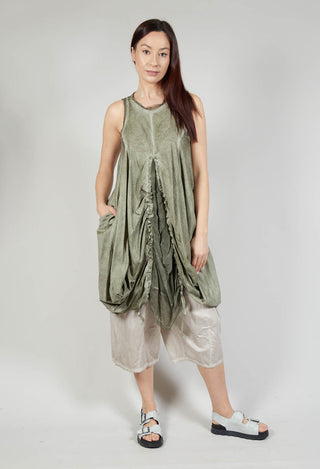 Ruched Dress in Cotone Tinto Freddo Olive