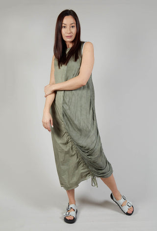 Ruched Dress in Tela Paracadute Tinto Freddo Olive