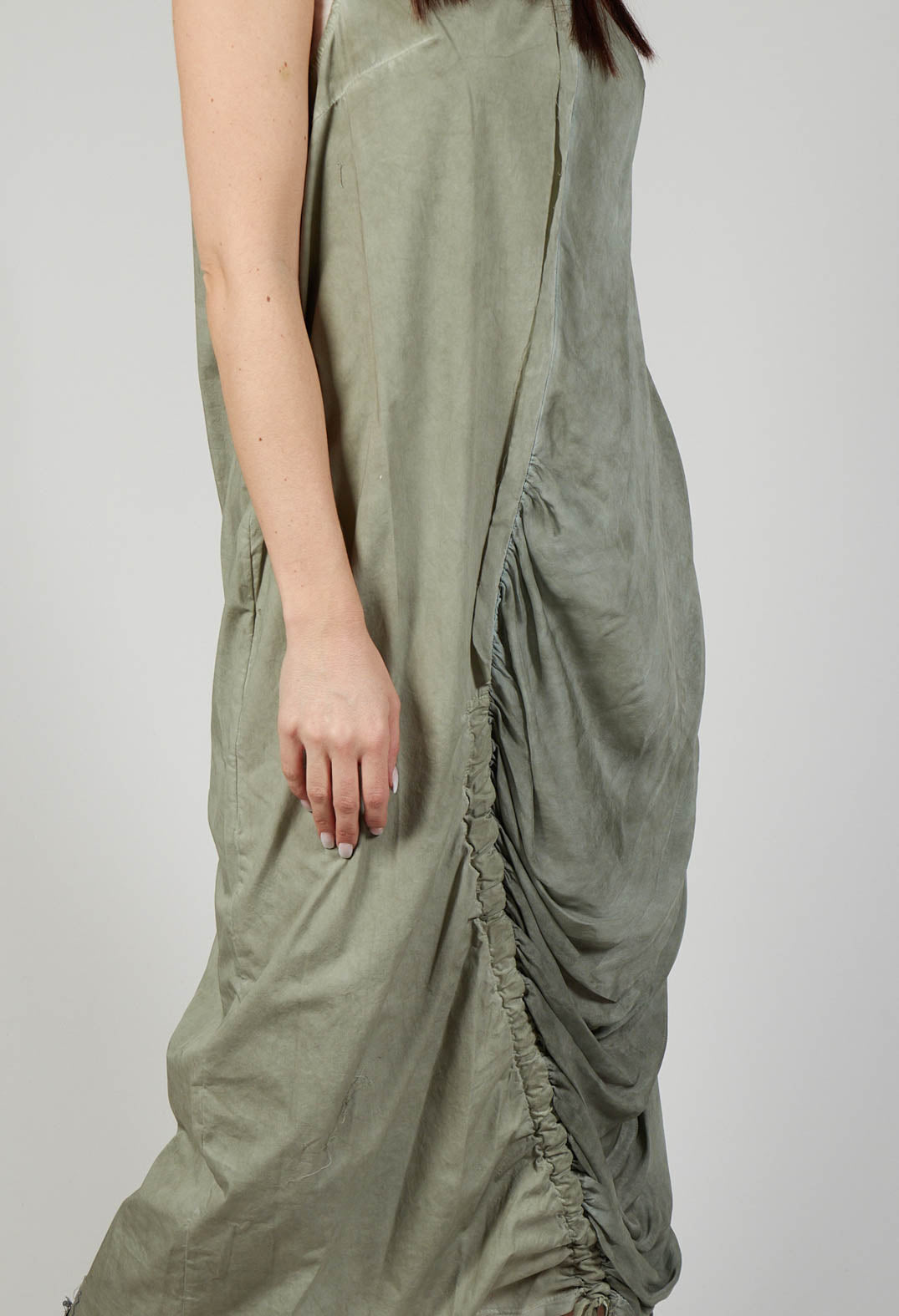 Ruched Dress in Tela Paracadute Tinto Freddo Olive