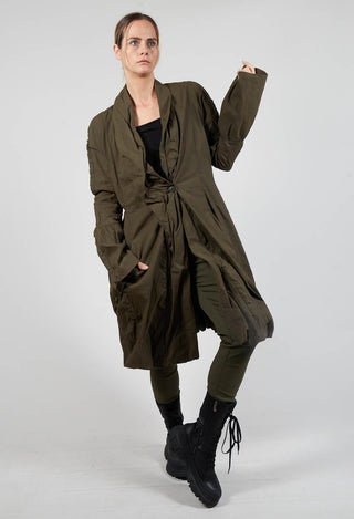 ruched fabric collar coat with long sleeves in khaki