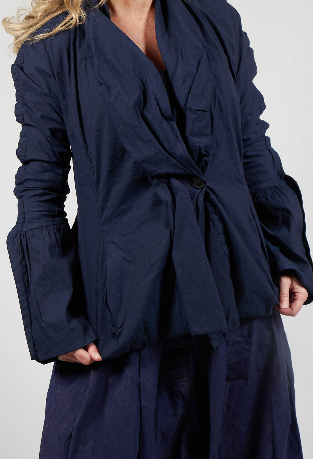 Ruched Fabric Collar Jacket With Statement Sleeves in Grape
