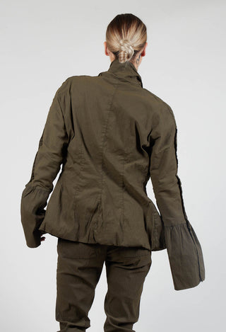 Ruched Fabric Collar Jacket With Statement Sleeves in Khaki
