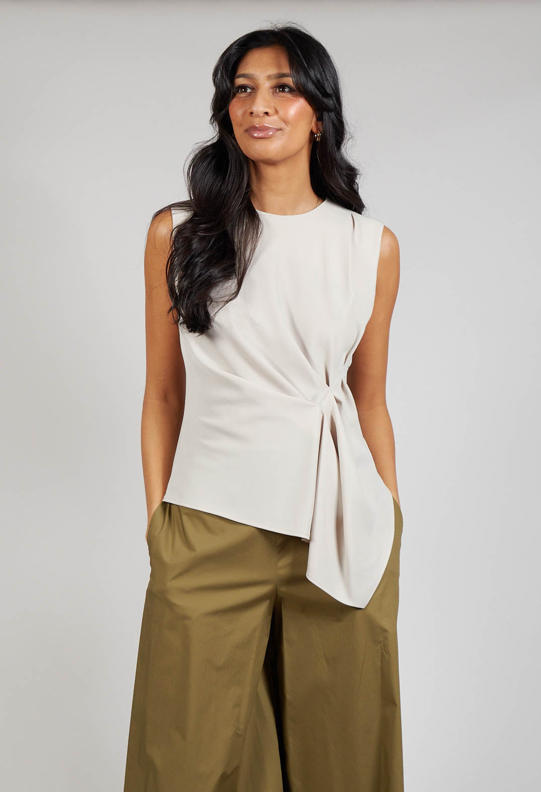 Ruched Vest Top in Beige