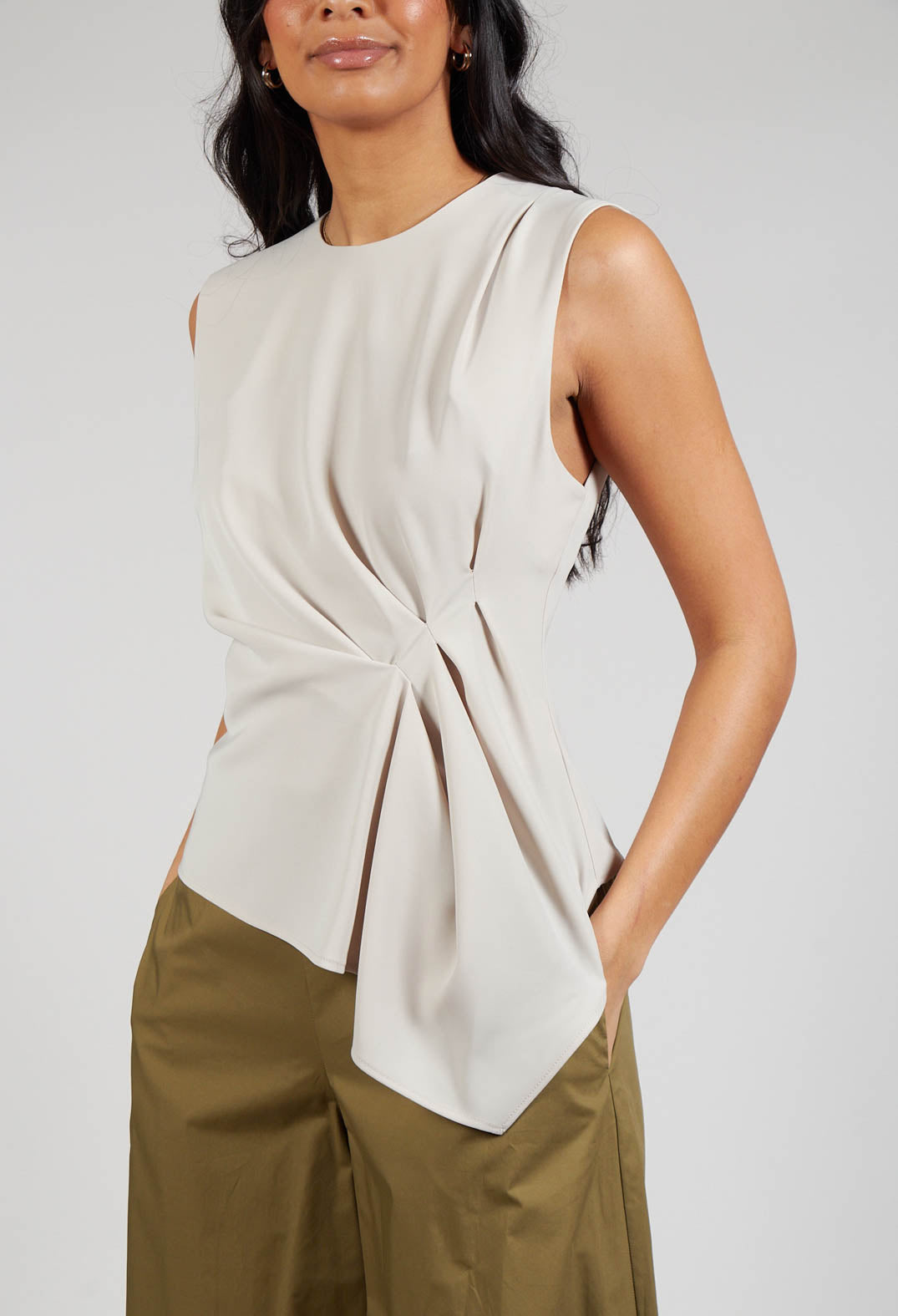 Ruched Vest Top in Beige