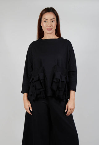 Ruffle Front Relaxed Jumper in Black