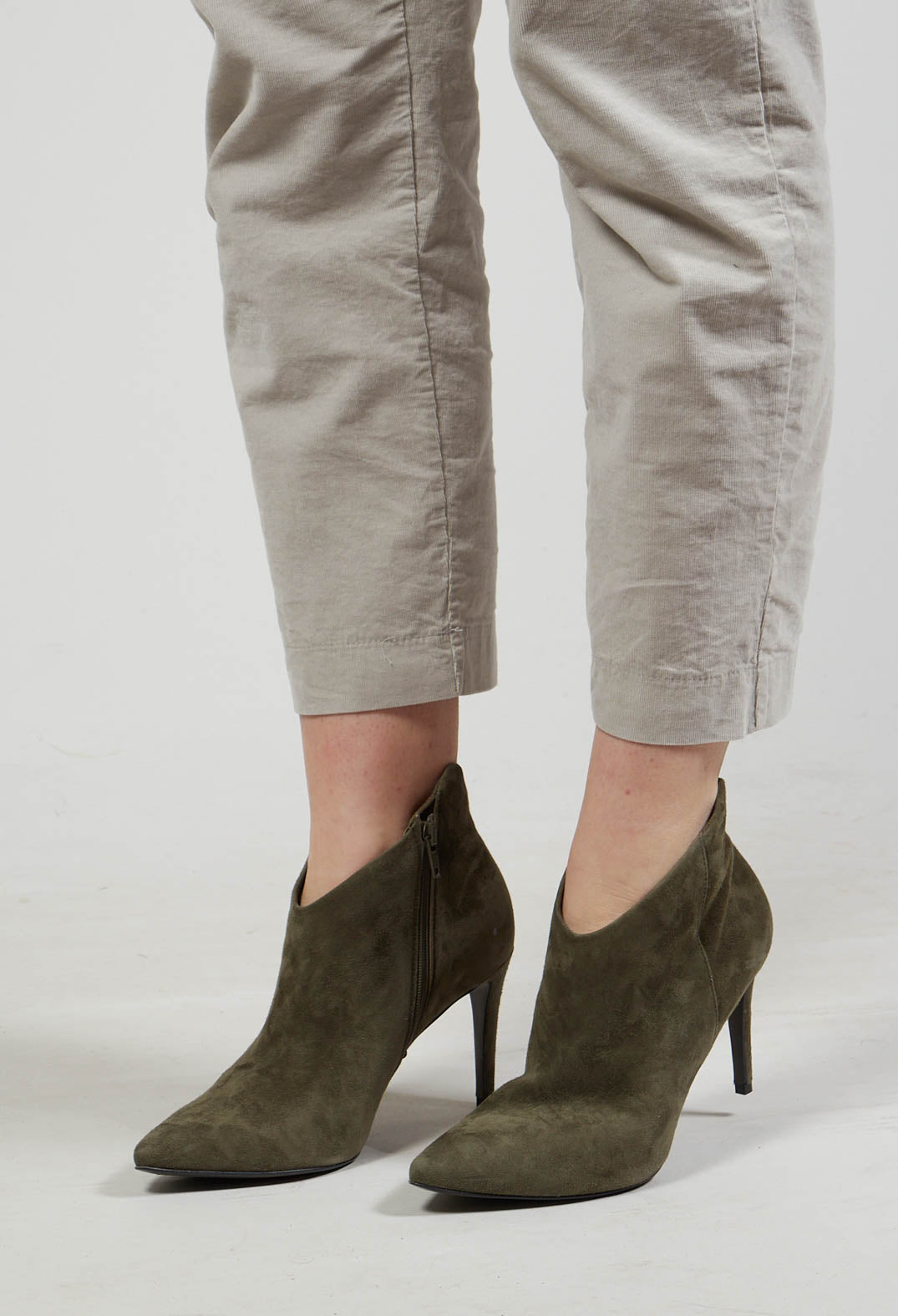 Heeled Suede Ankle Boot with Zip in Army