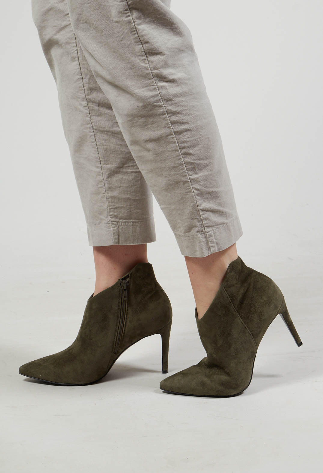 Heeled Suede Ankle Boot with Zip in Army