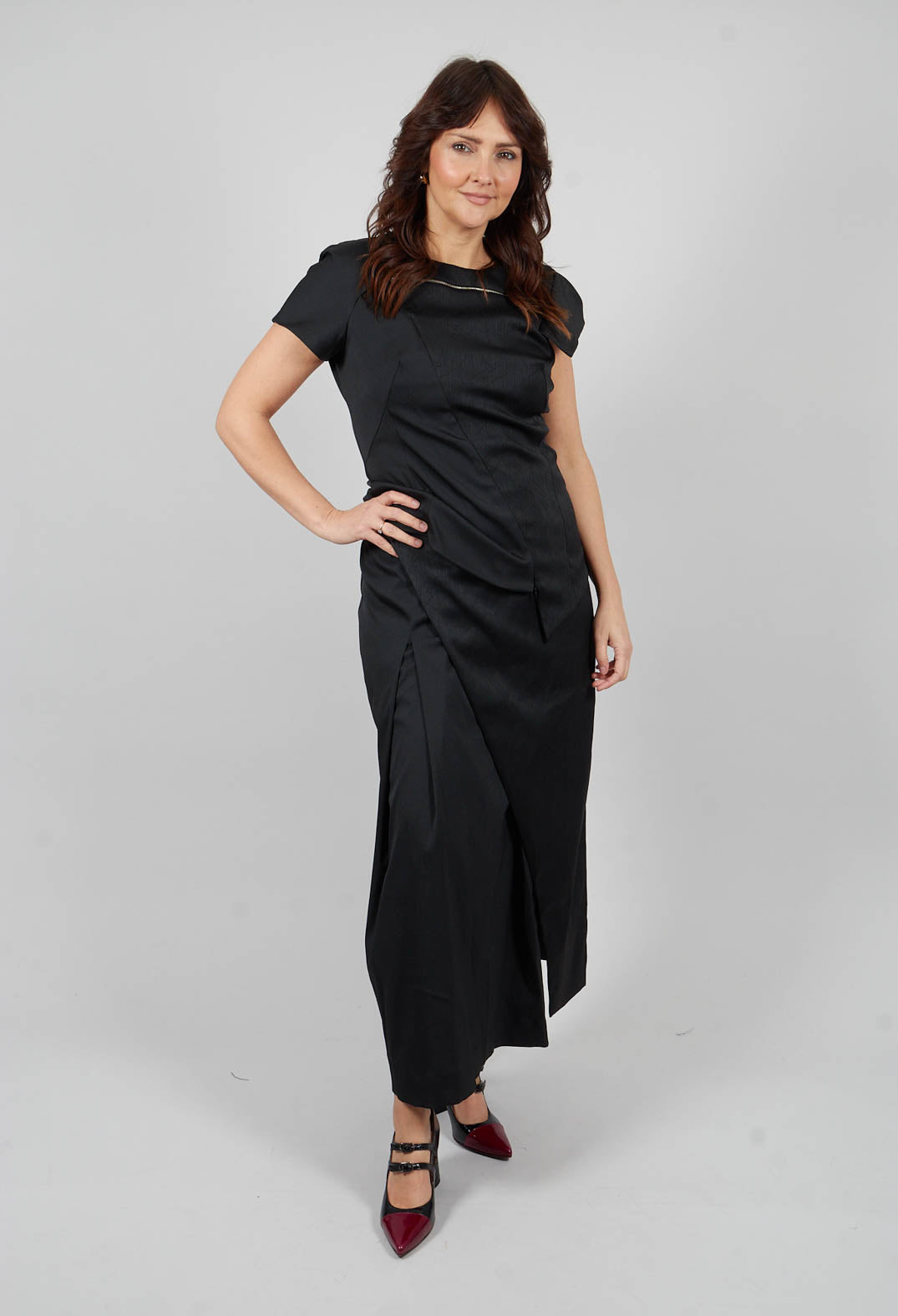 Pleated Pencil Skirt with Print in Black