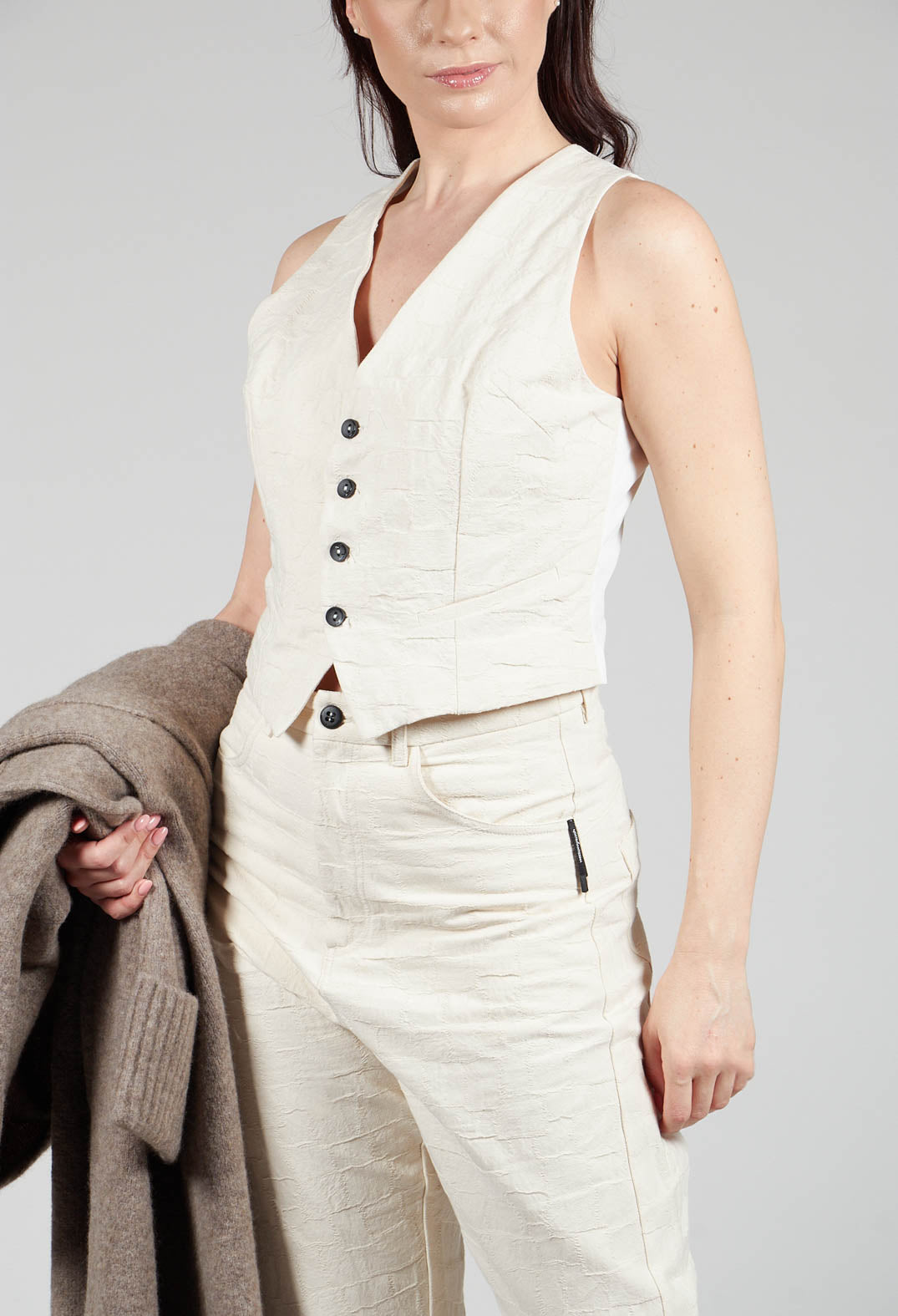 Cropped Textured Waistcoat in Natural