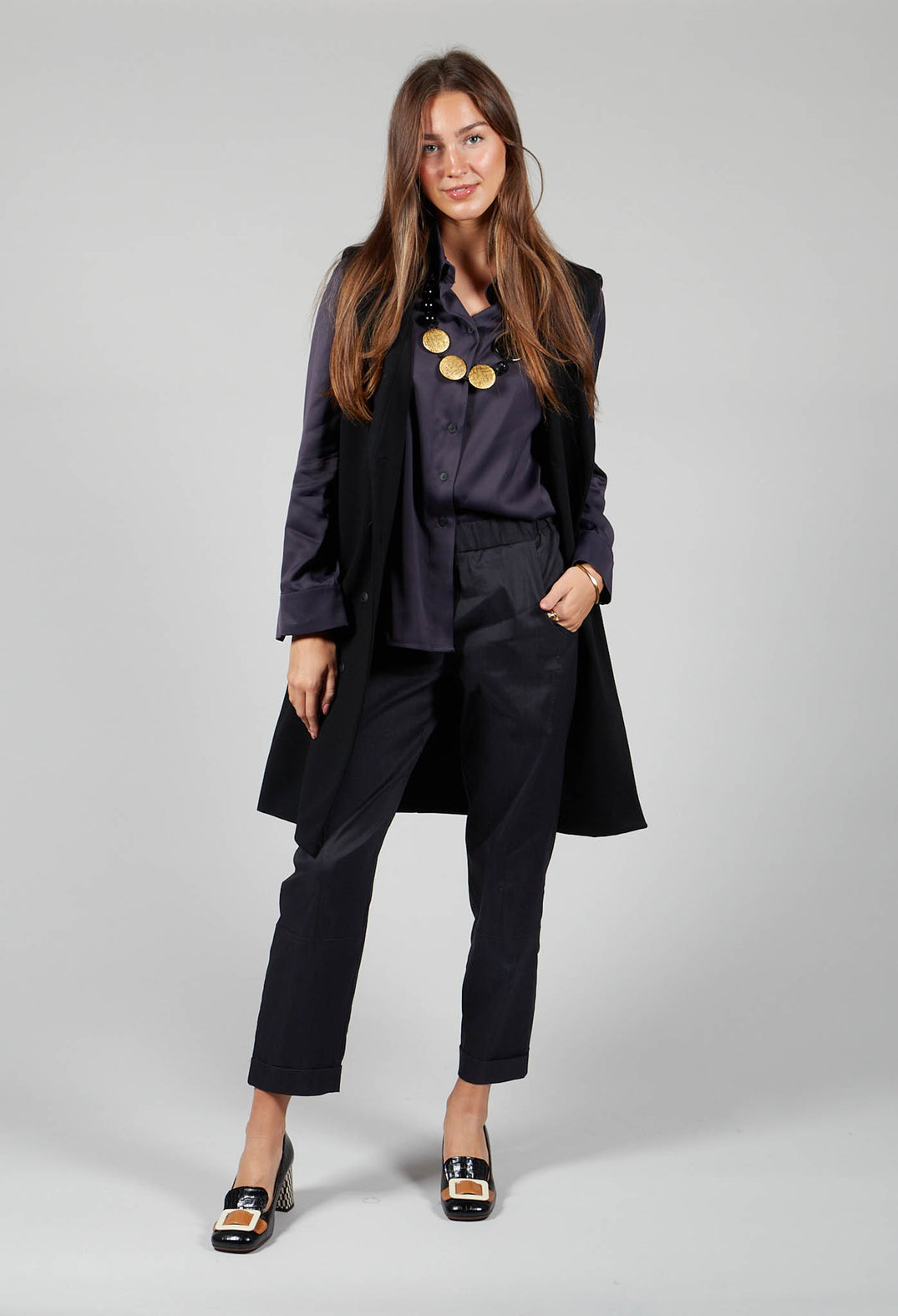 Linen Straight Leg Trousers in Navy