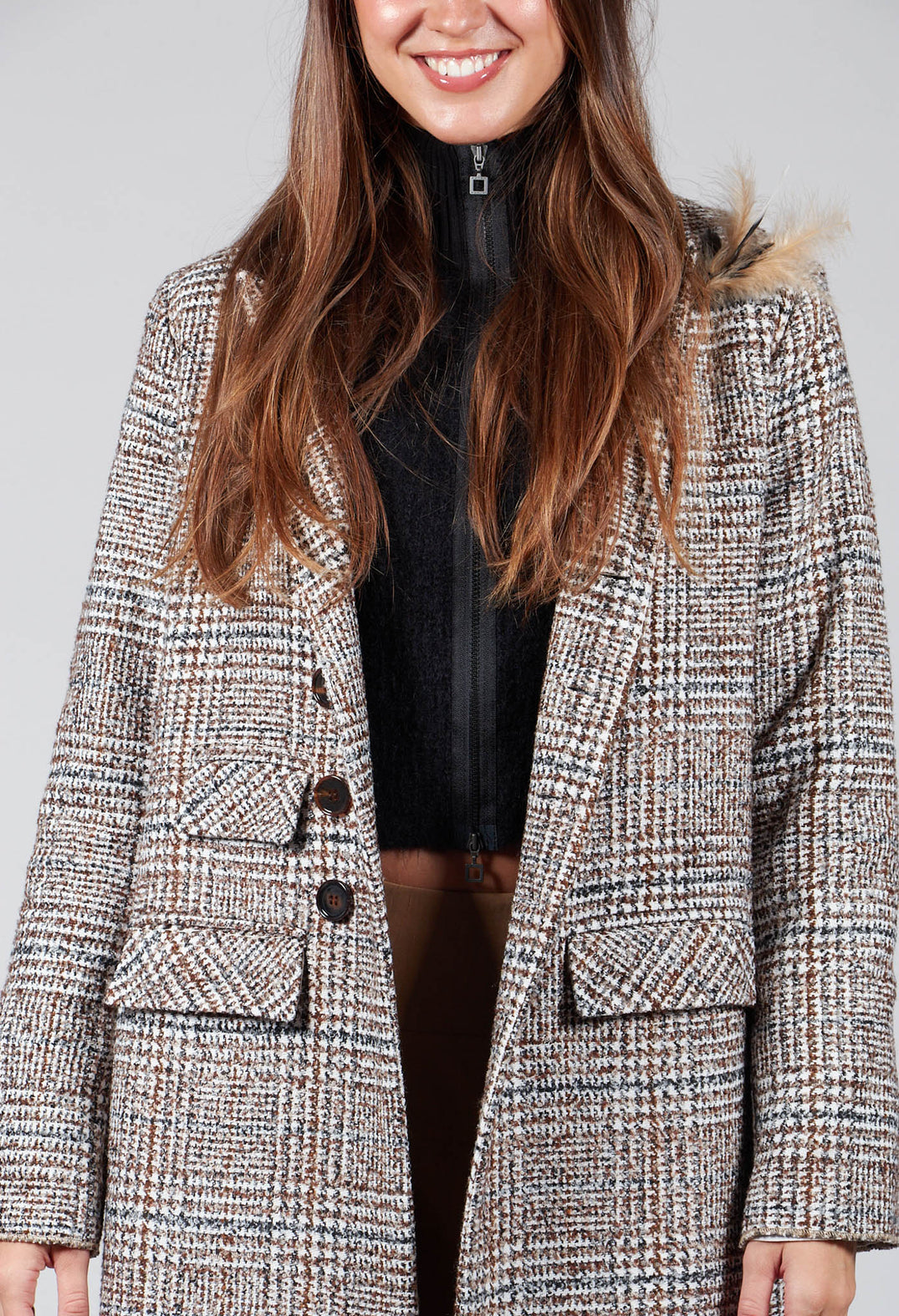 Checked Wool Coat in Brown