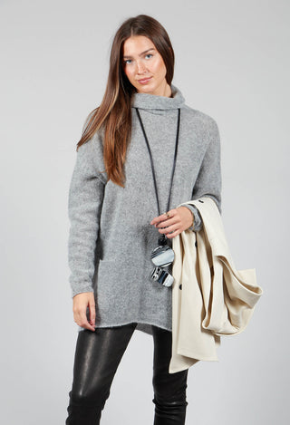 High Neck Oversized Jumper with Pocket Detail in Grey