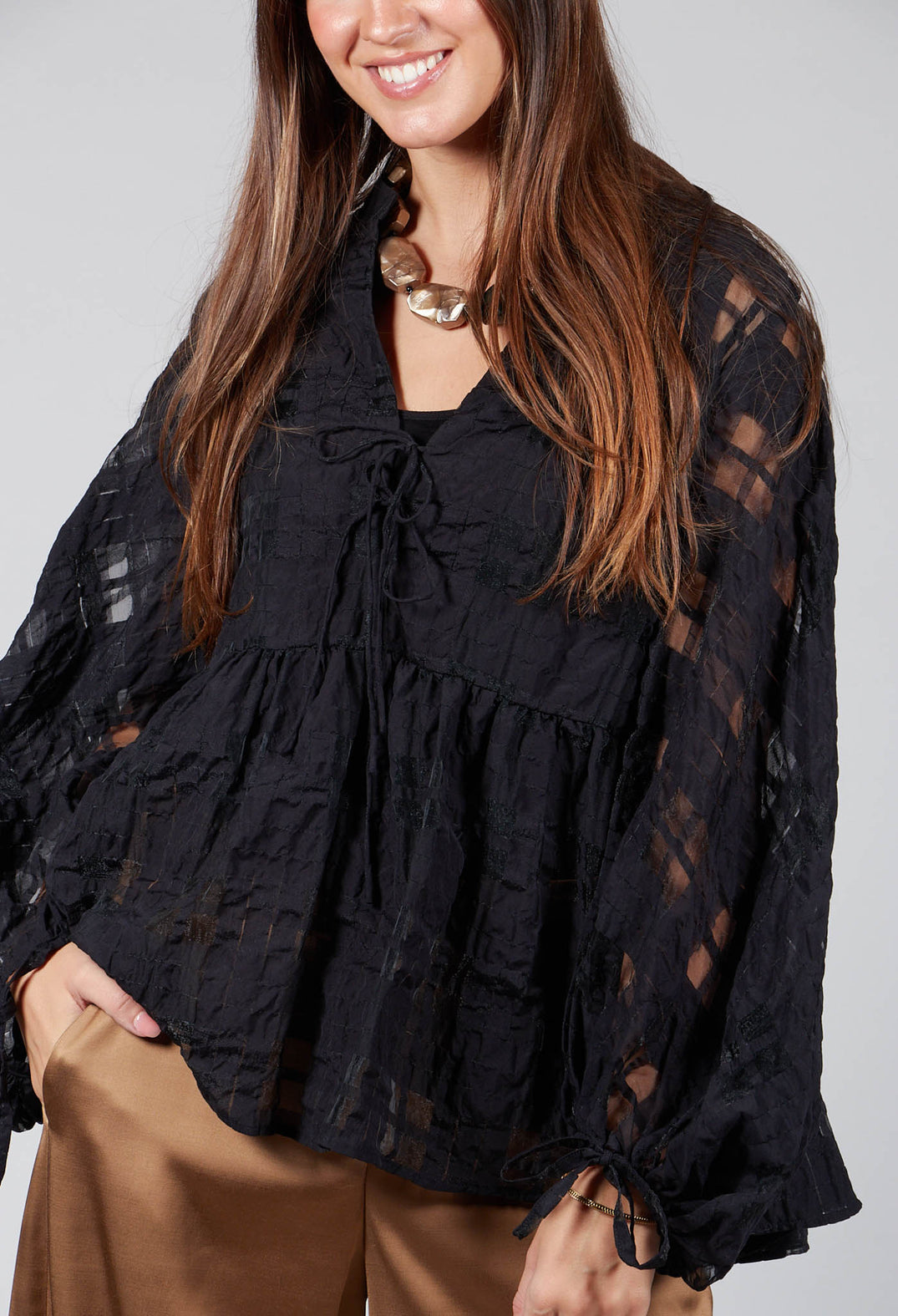 Jacquard Check Blouse in Black