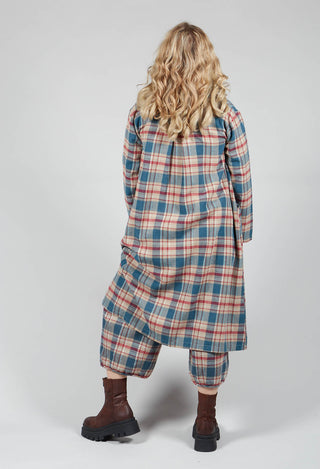 Cotton Plaid Tiered Waist Dress in Sand