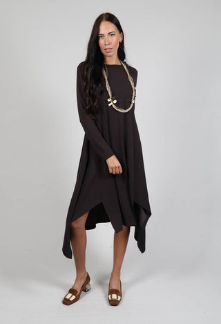 Long Sleeve Dress with Front Splits in Dark Brown