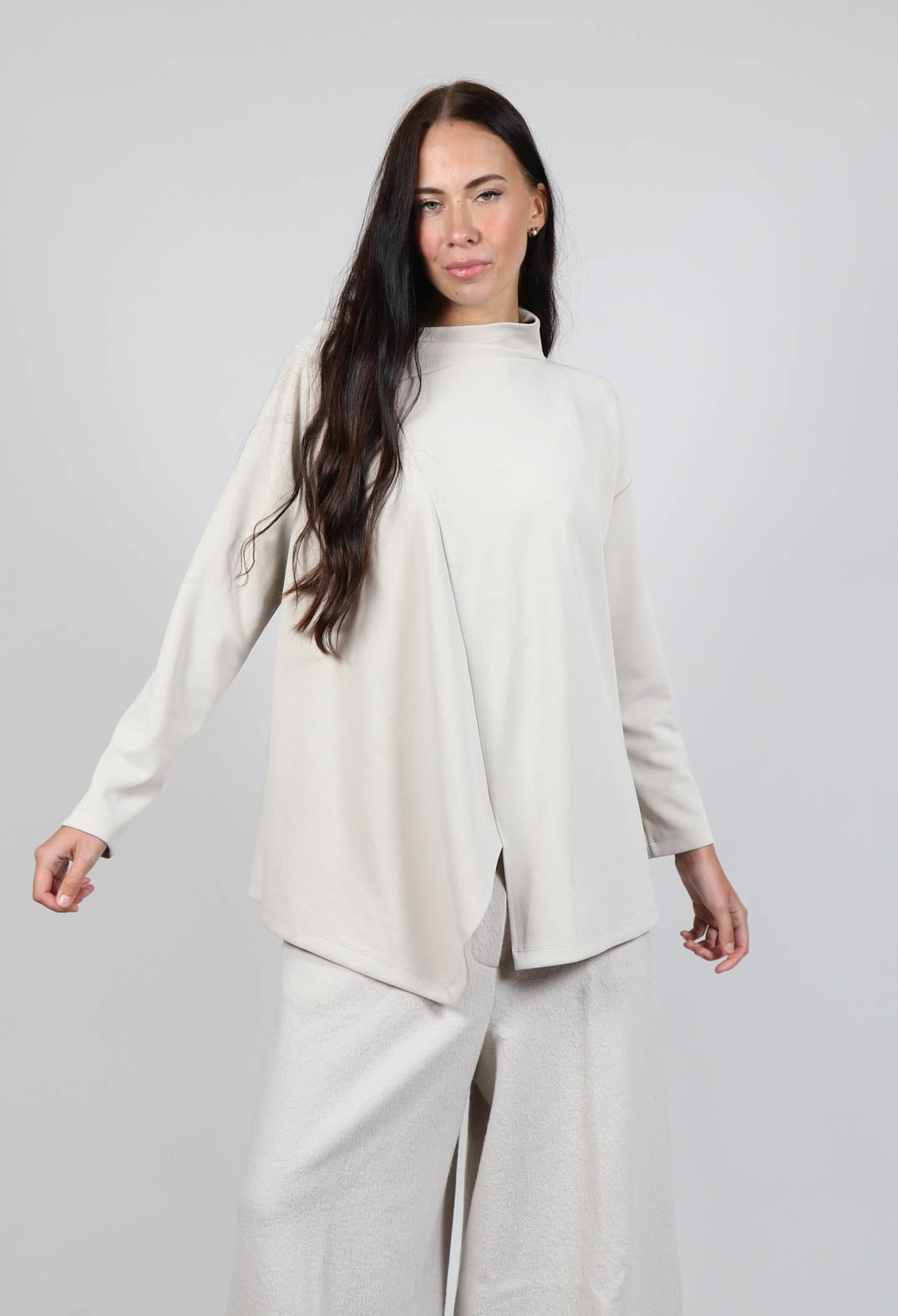 Long Sleeve Top with Front Split in Off White