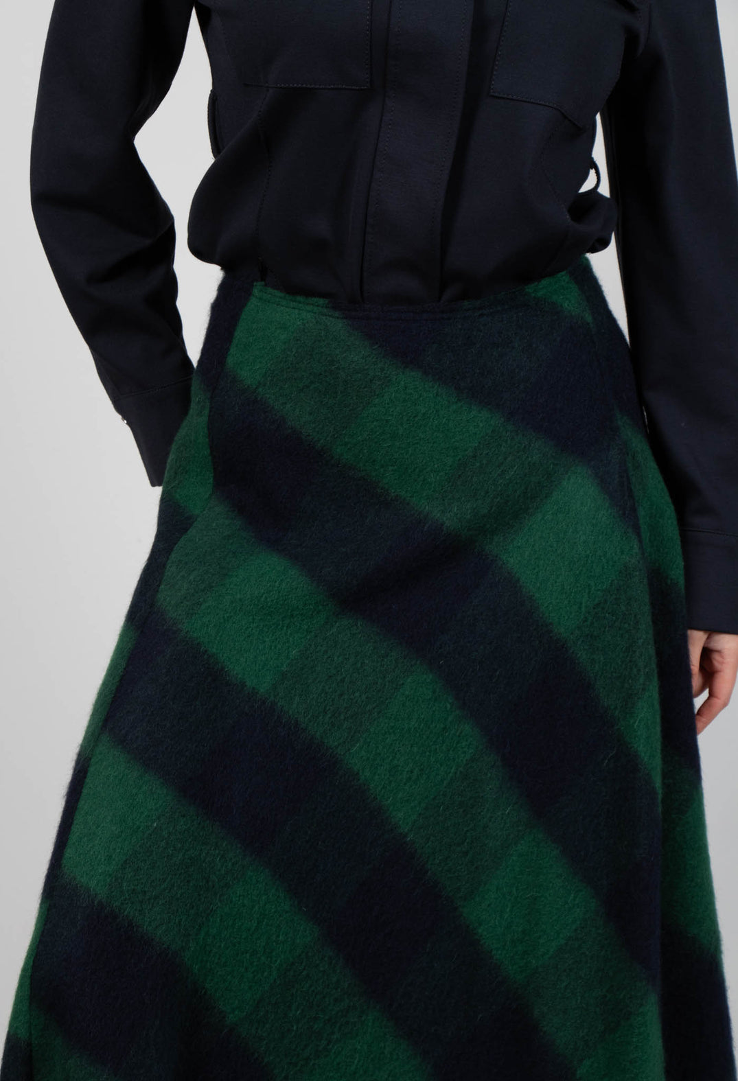 London Wool Check Skirt in Blue and Green