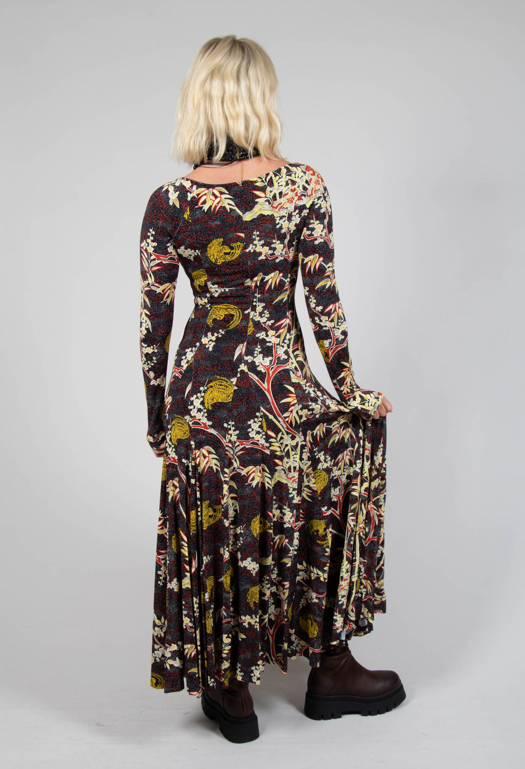 Maxi Jersey Dress in Black Print