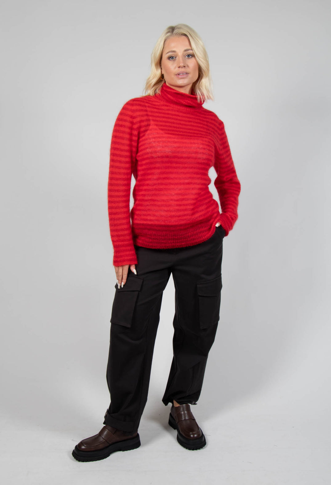 Striped Turtleneck Sweater in Adrenaline Red