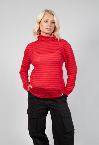 Striped Turtleneck Sweater in Adrenaline Red