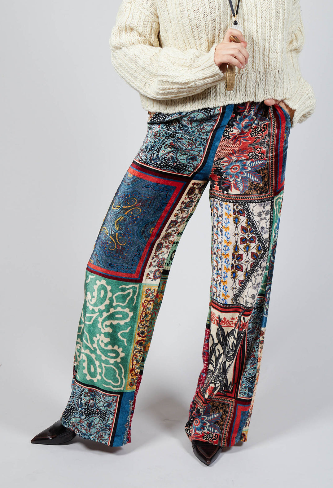 Printed Trousers in Patchwork Foulard Print