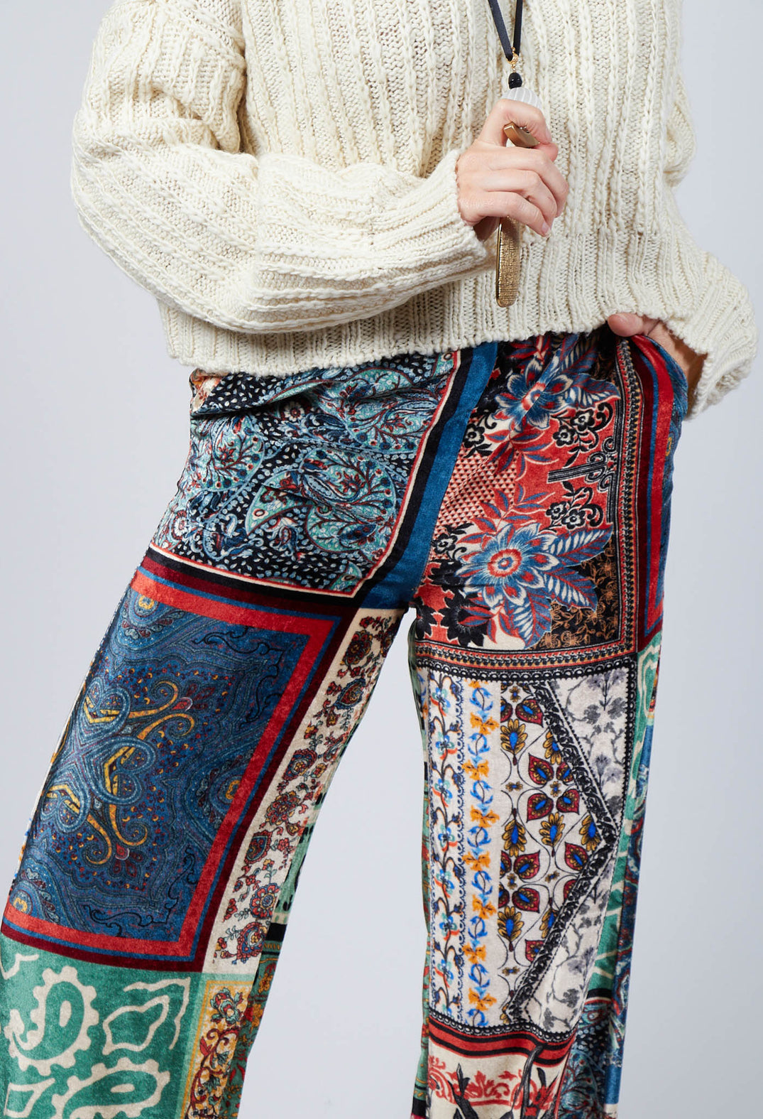 Printed Trousers in Patchwork Foulard Print