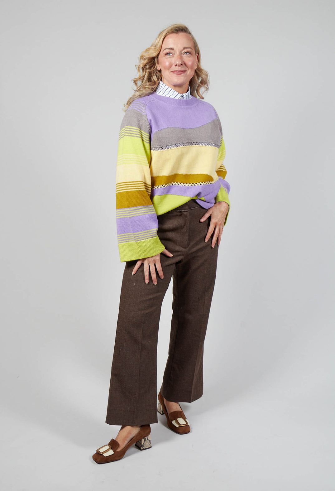 Oxford Striped Shirt with Statement Pockets in Violet