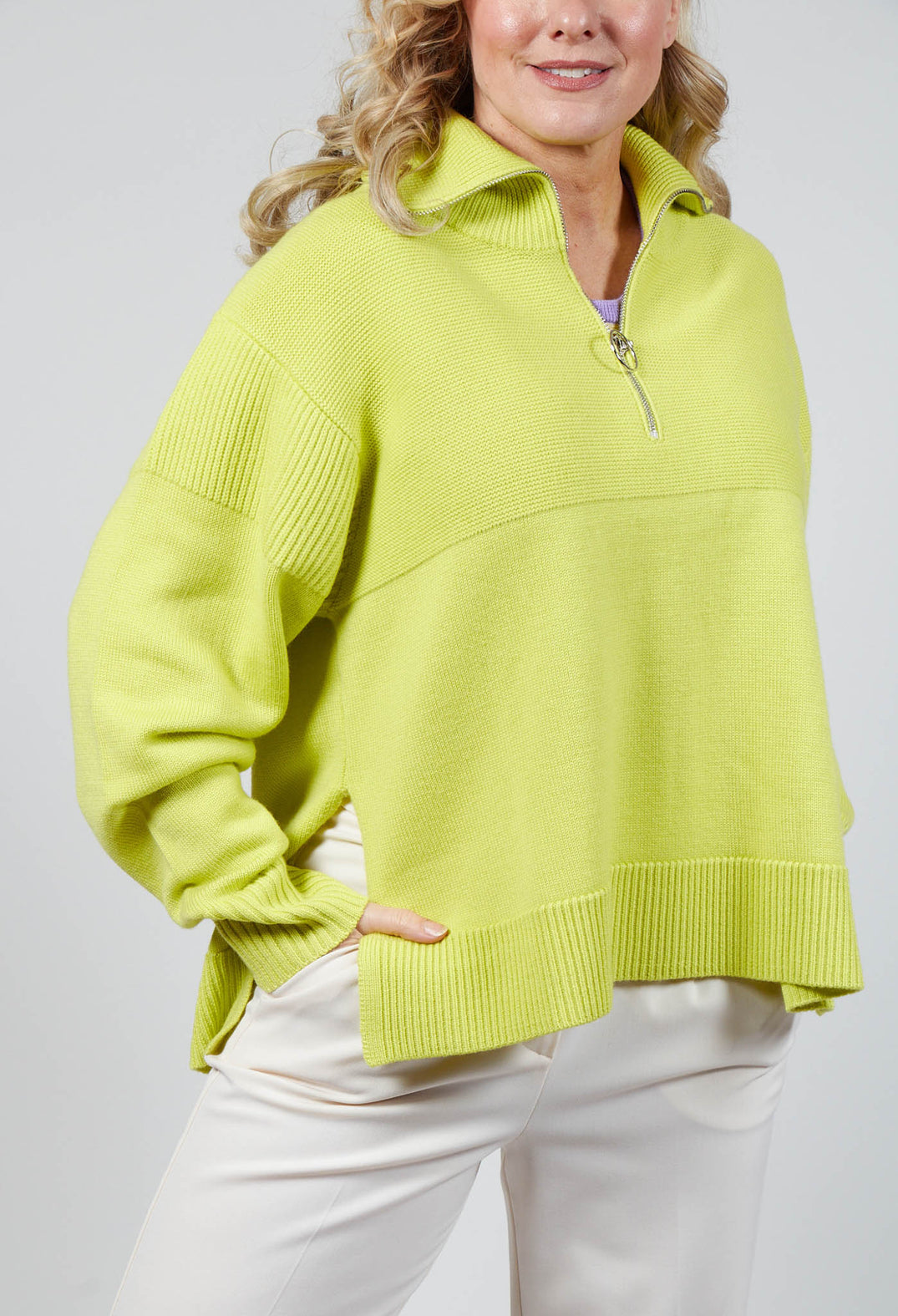 Half Zip Wool Jumper in Lime