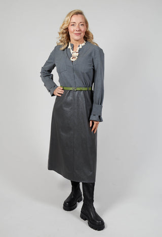 Dual Fabric Metallic Dress in Anthracite