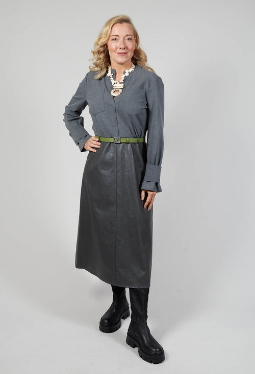 Dual Fabric Metallic Dress in Anthracite